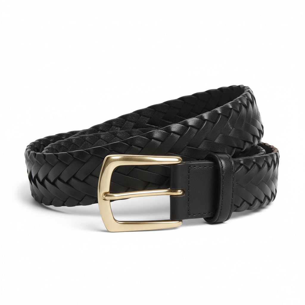 Black Leather Braided Belt