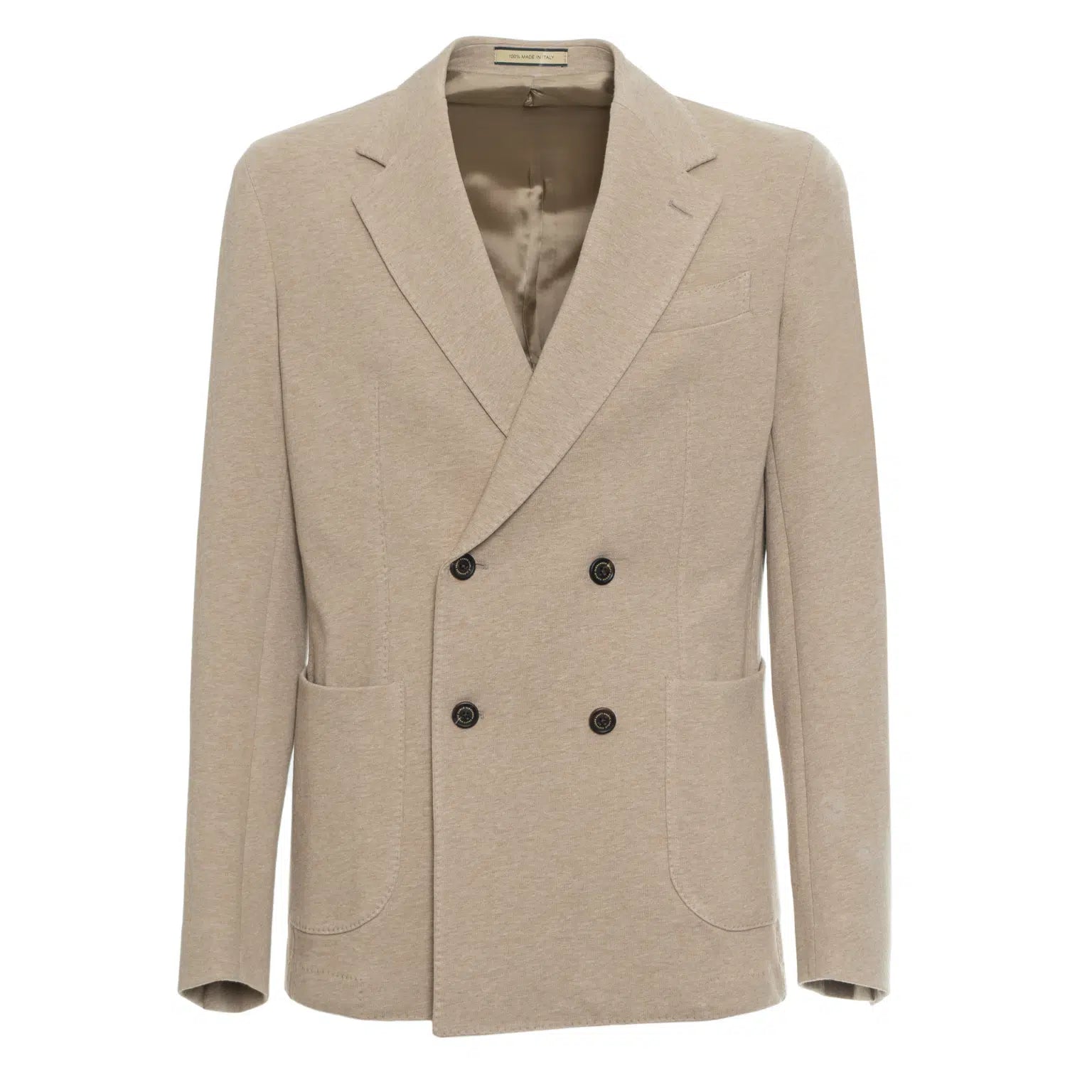 Caramel Beige Cotton Jersey Unstructured DB Blazer