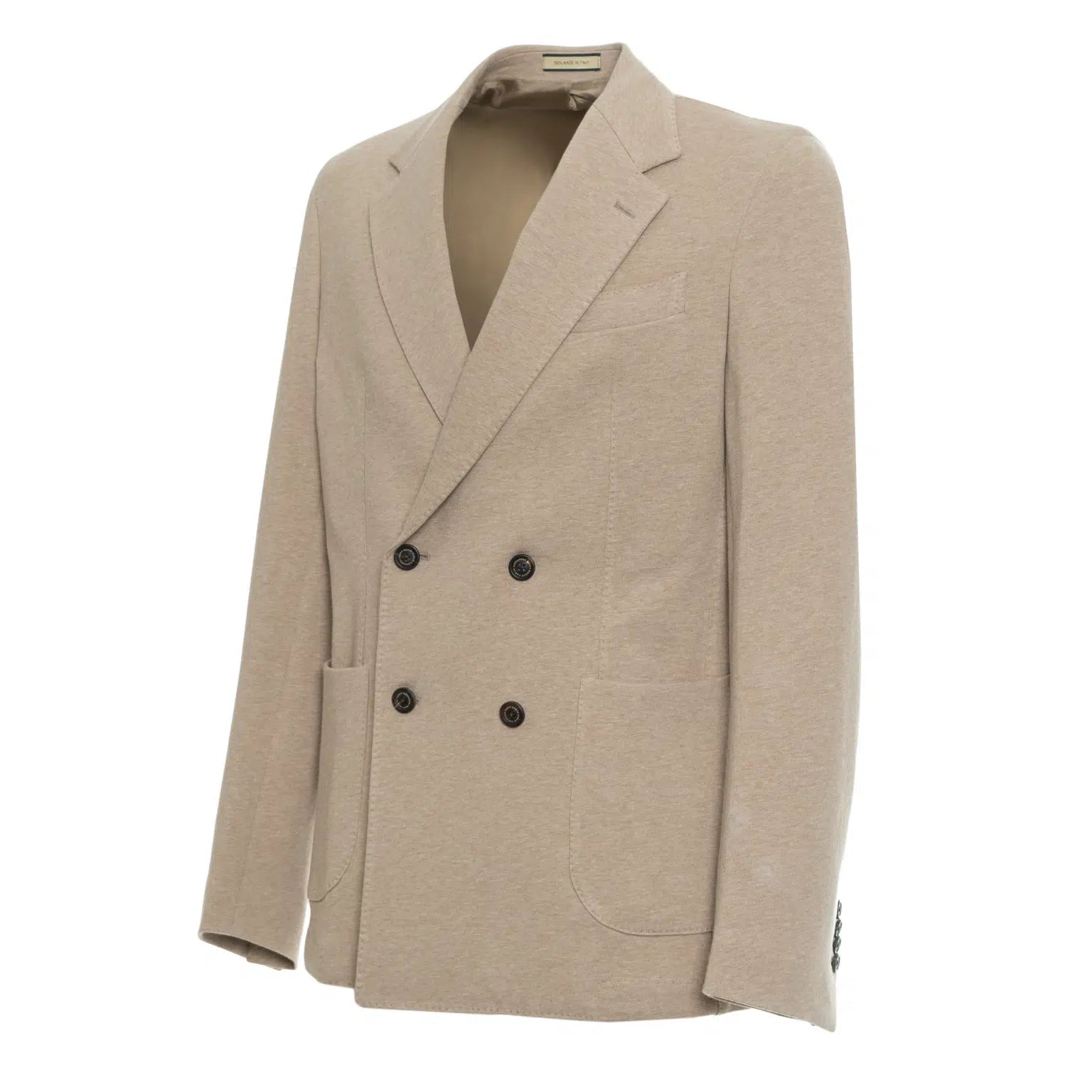 Caramel Beige Cotton Jersey Unstructured DB Blazer