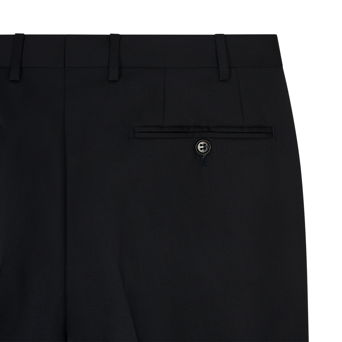 Navy Pleated 130s Wool Trousers