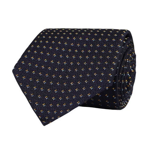 Navy Dotted tie in Jacquard Woven Silk