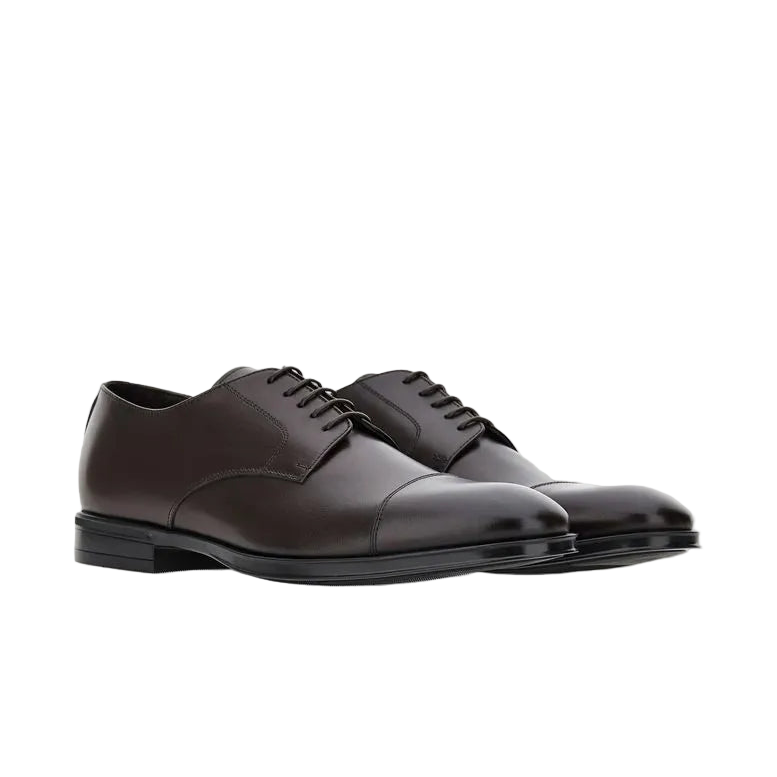 Brown Calf Derby Shoes with Rubber Sole