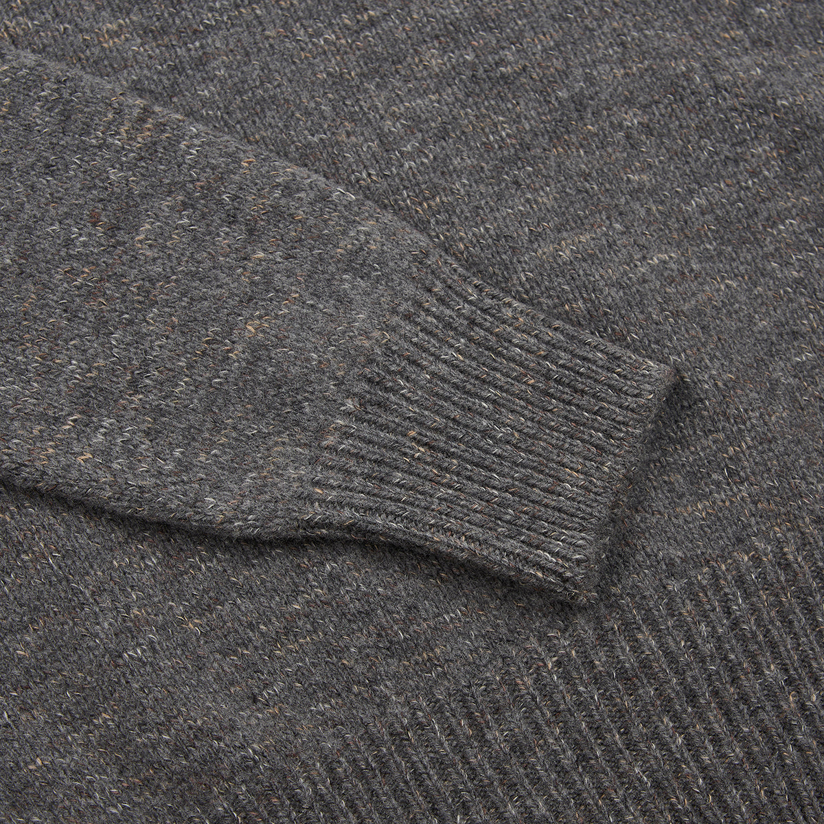 Mid Grey Virgin Wool Cashmere Open Polo Neck
