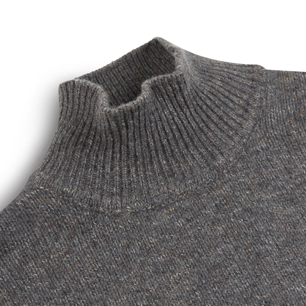 Mid Grey Virgin Wool Cashmere Open Polo Neck
