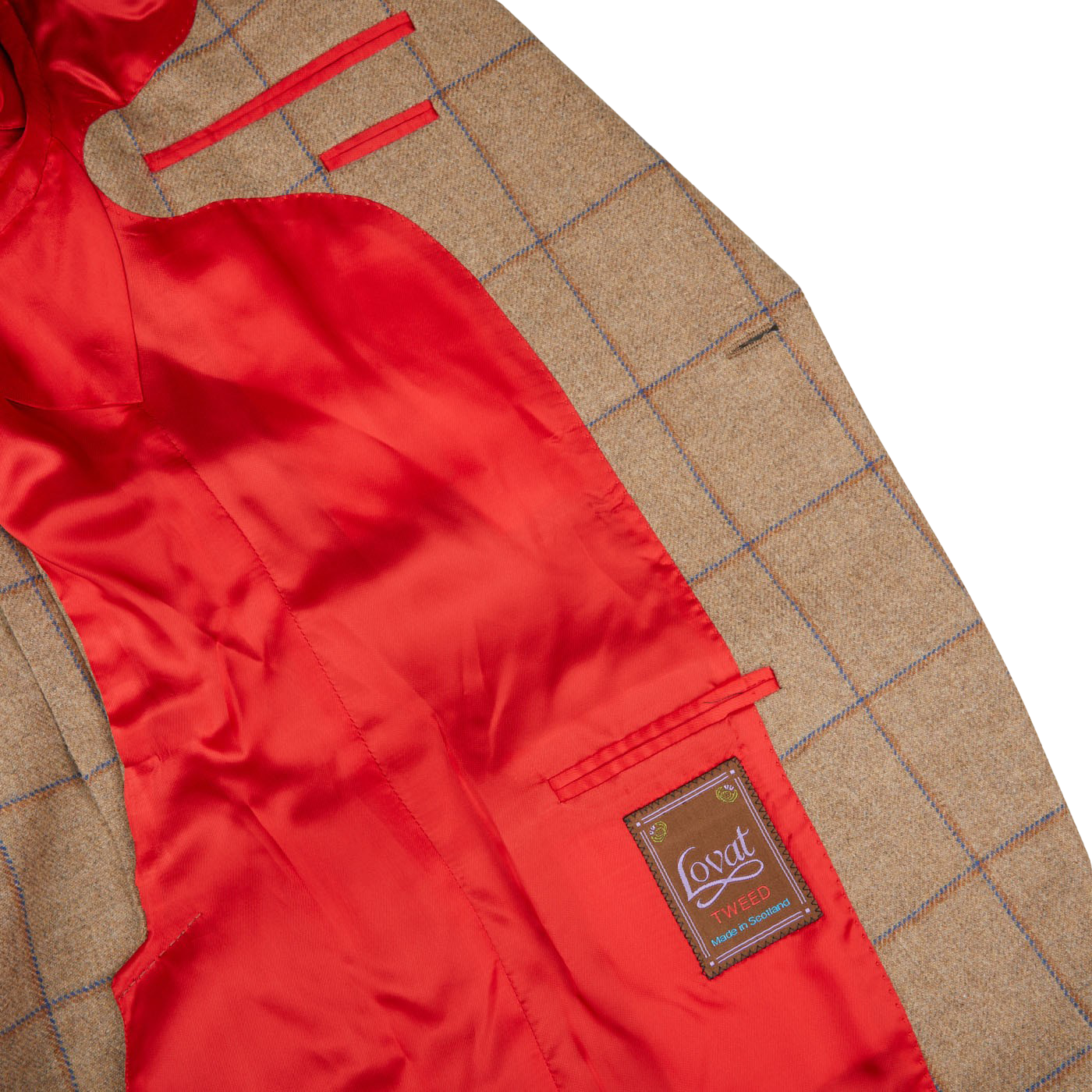 A red and brown Caramel Estate Wool Tweed Provence blazer jacket made of pure wool with a label embossed with the Alexander Kraft Monte Carlo SEO keywords.