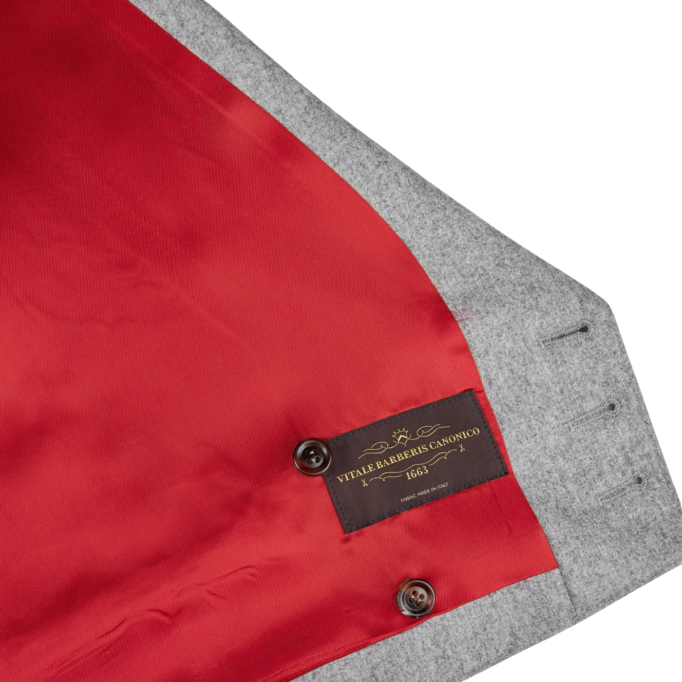 A red and grey Light Grey VBC Wool Flannel DB Waistcoat with a label on it made of pure wool flannel by Alexander Kraft Monte Carlo.
