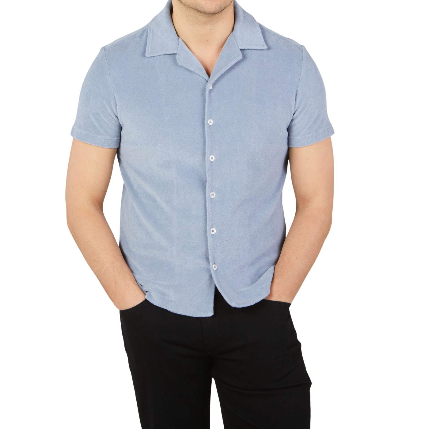 Altea Blue Organic Towelling Cotton Capri Collar Shirt Front
