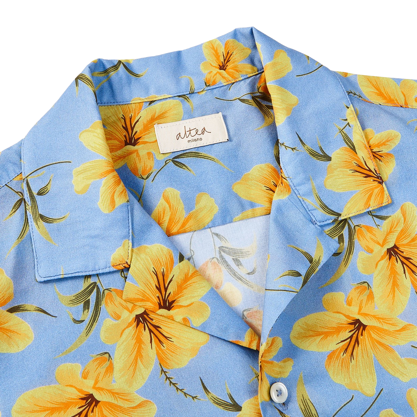 Altea Light Blue Printed Cotton Short Sleeve Shirt Collar