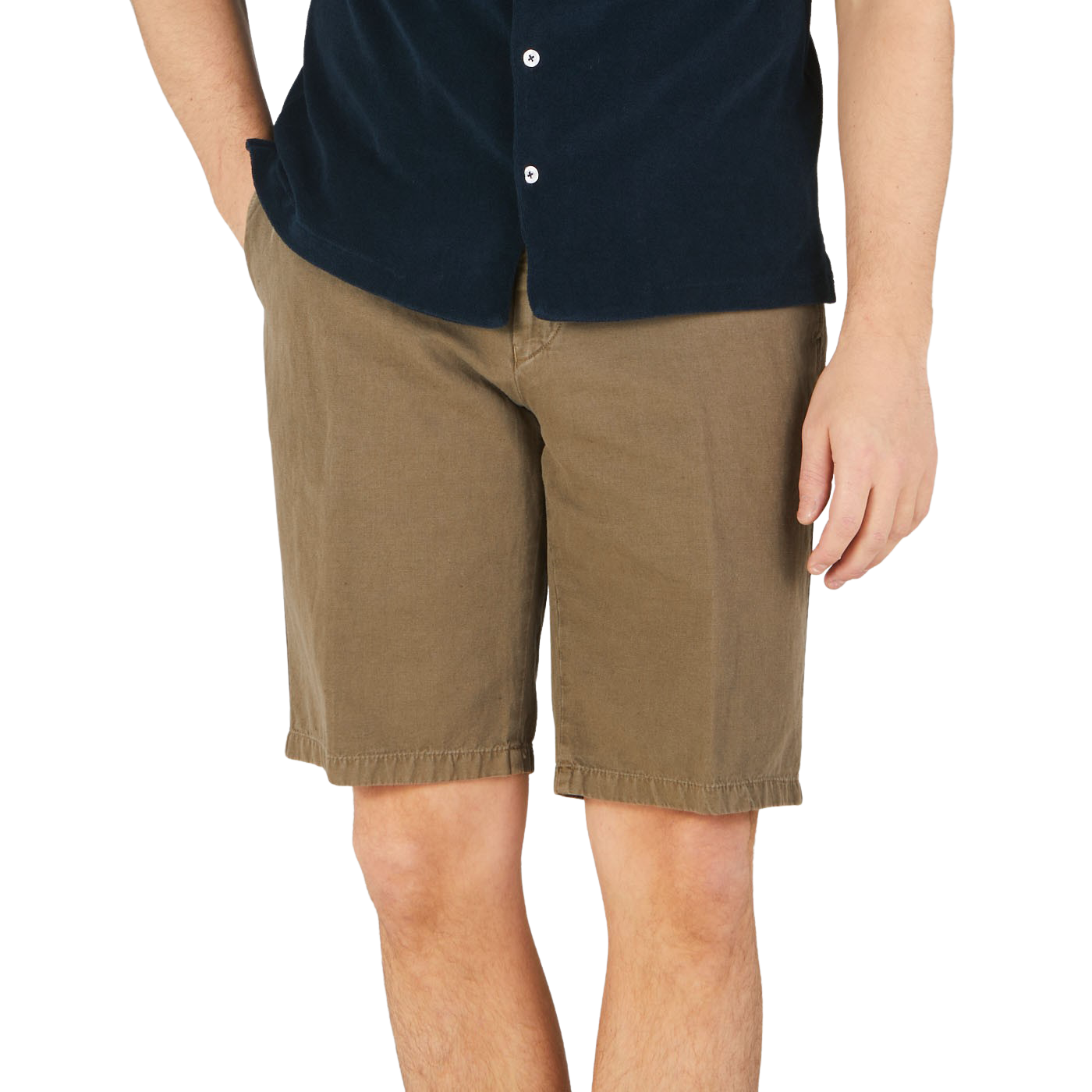 Altea Olive Cotton Linen Bermuda Shorts Front
