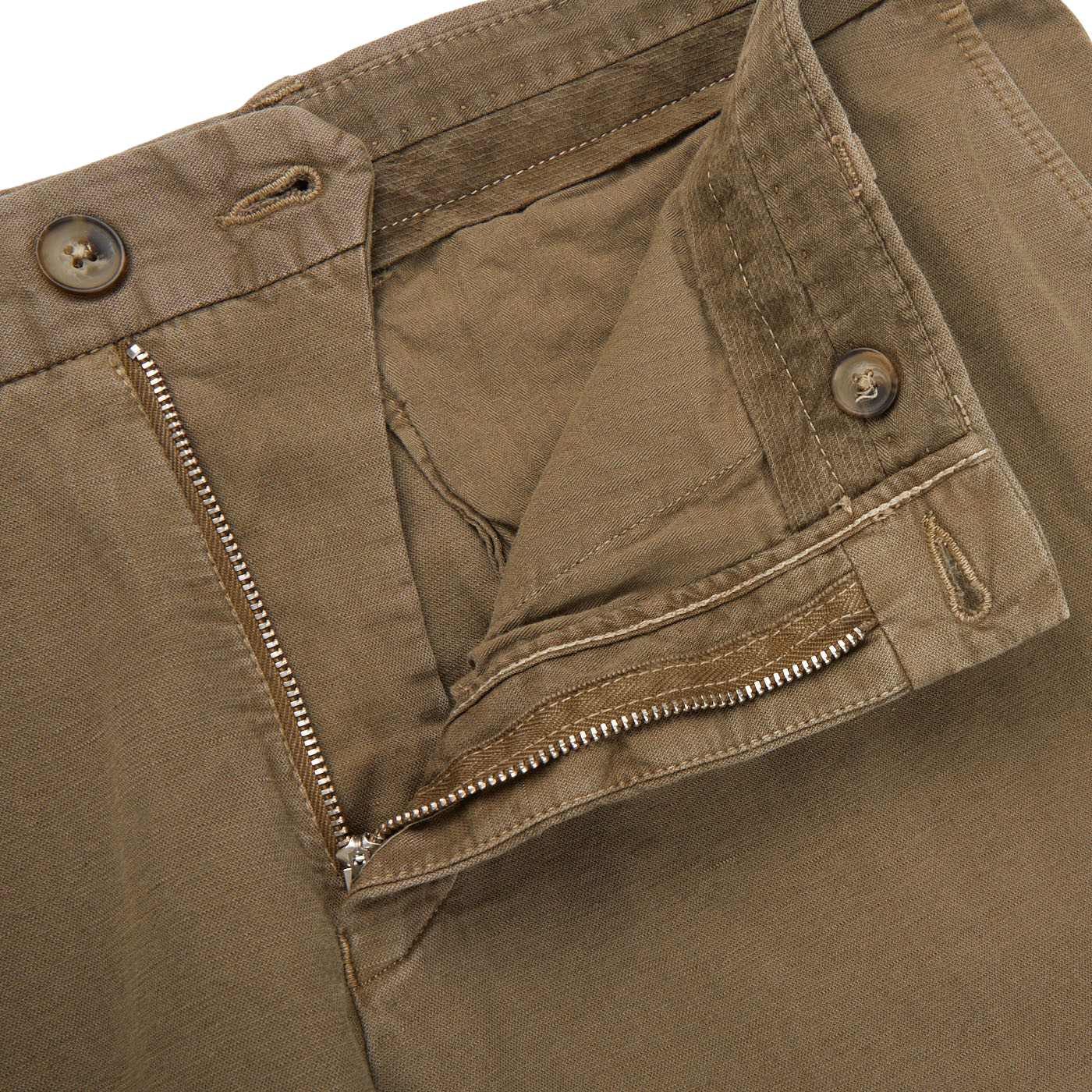 Altea Olive Cotton Linen Bermuda Shorts Zipper