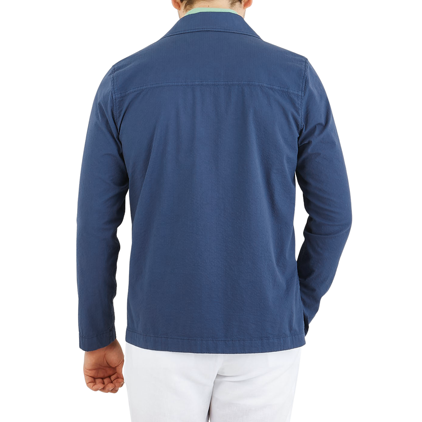 Altea Washed Blue Cotton Seersucker Shacket Back