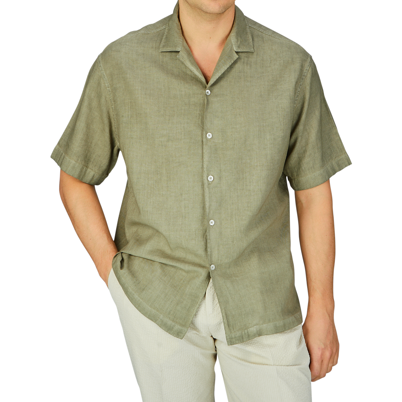 Altea | Moss Green Linen Blend Camp Collar Shirt Richard Gelding Altea | Moss Green Linen Blend Camp Collar Shirt Richard Gelding