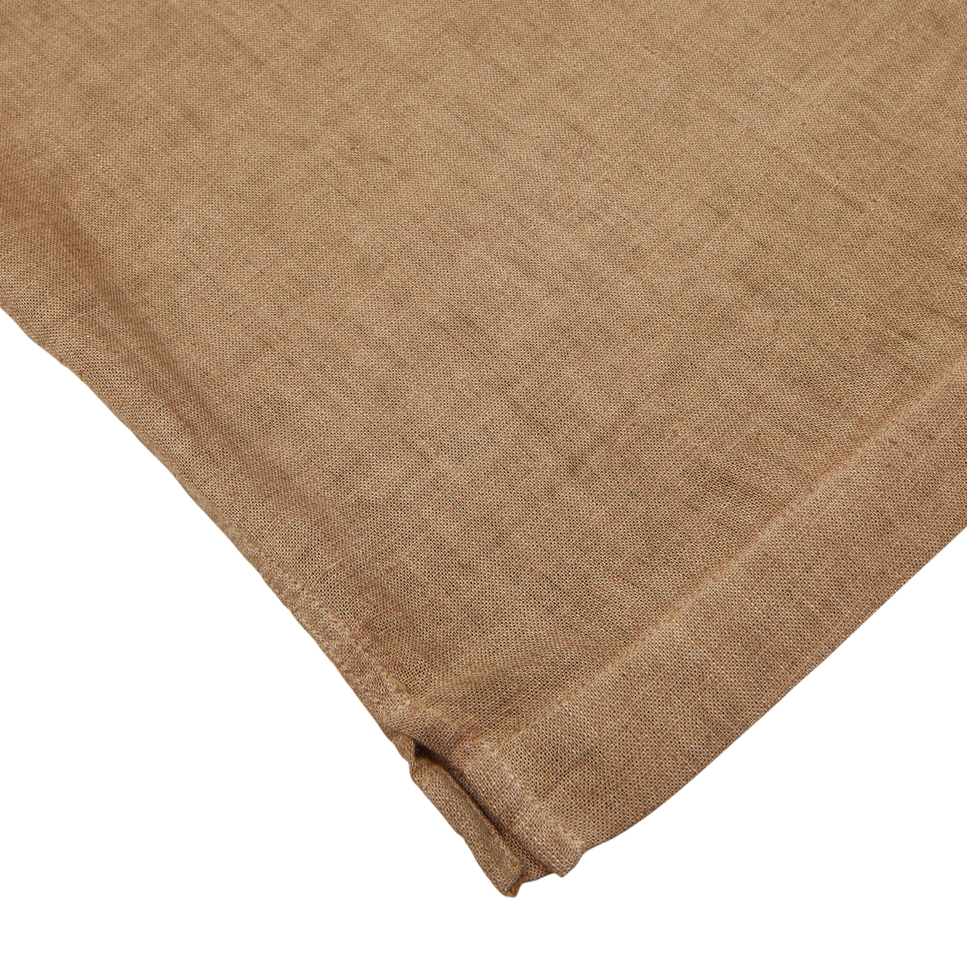 A close-up of a folded Altea Tobacco Brown Linen Blend Camp Collar Shirt with a textured weave on a white background.