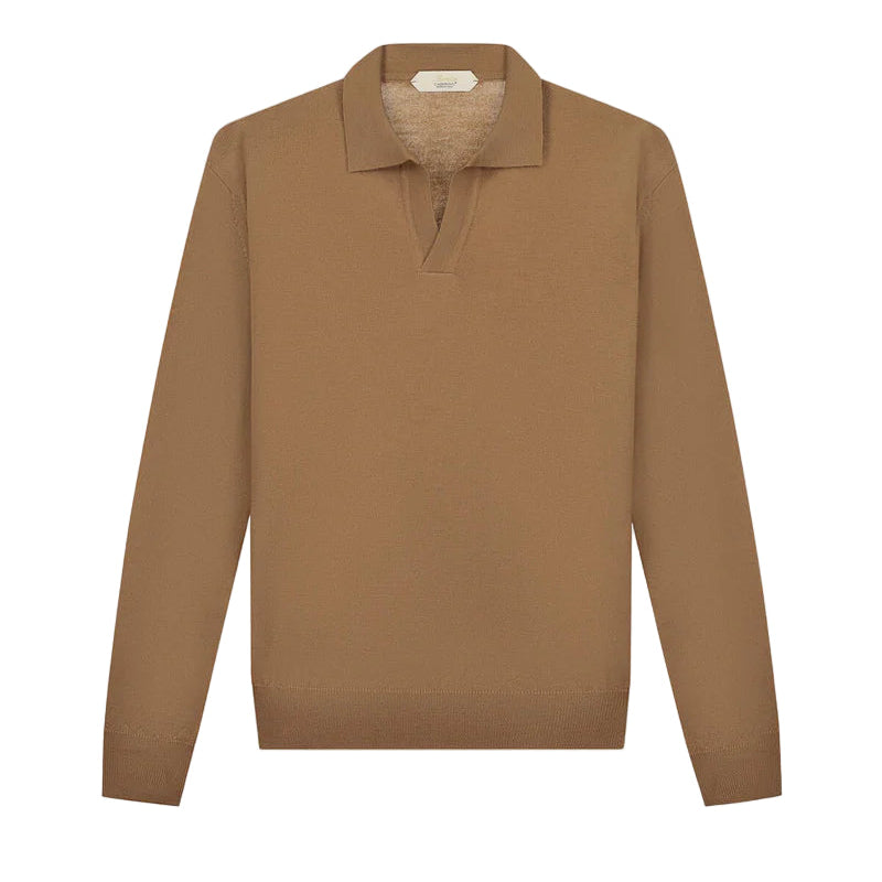 Caramel Cashwool Buttonless Polo LS