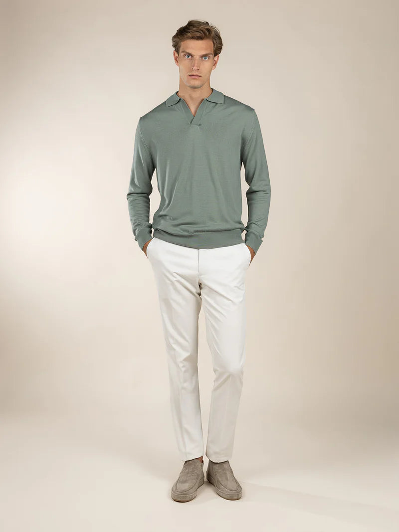 Pistache Cashwool Buttonless Polo LS