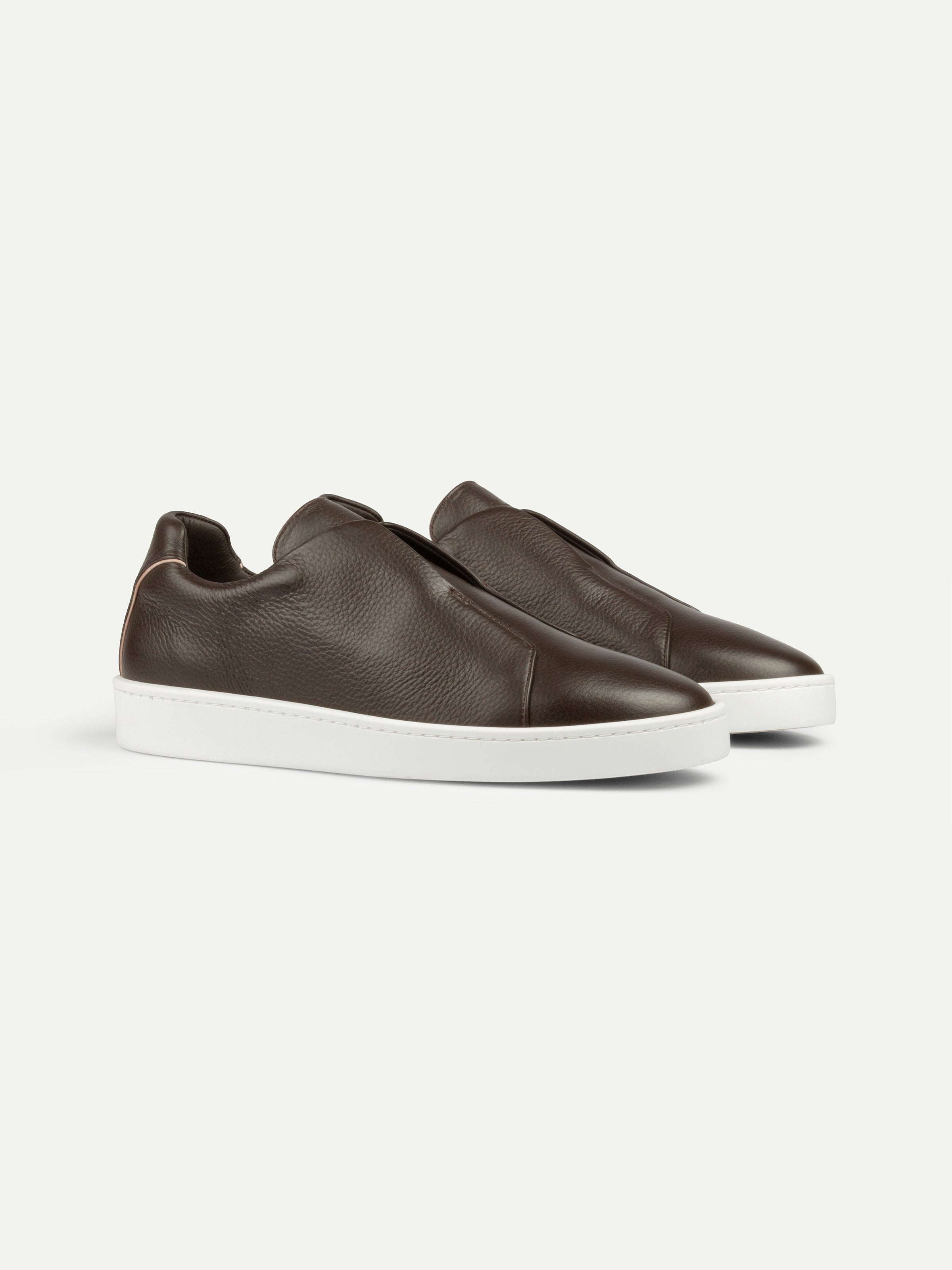 Brown Grain Leather Slip-On Sneaker