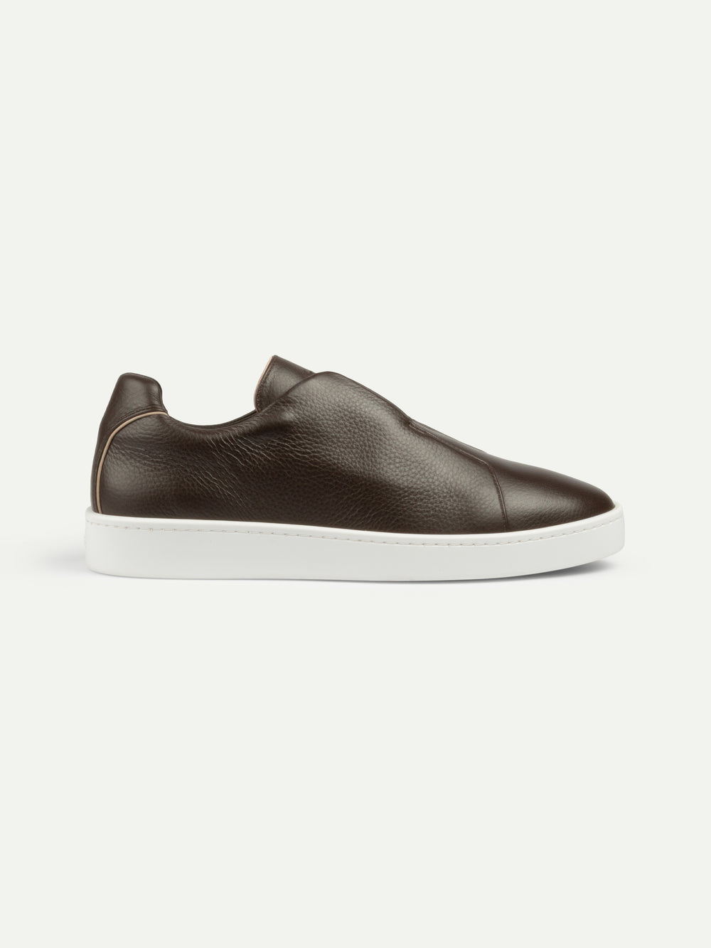 Brown Grain Leather Slip-On Sneaker