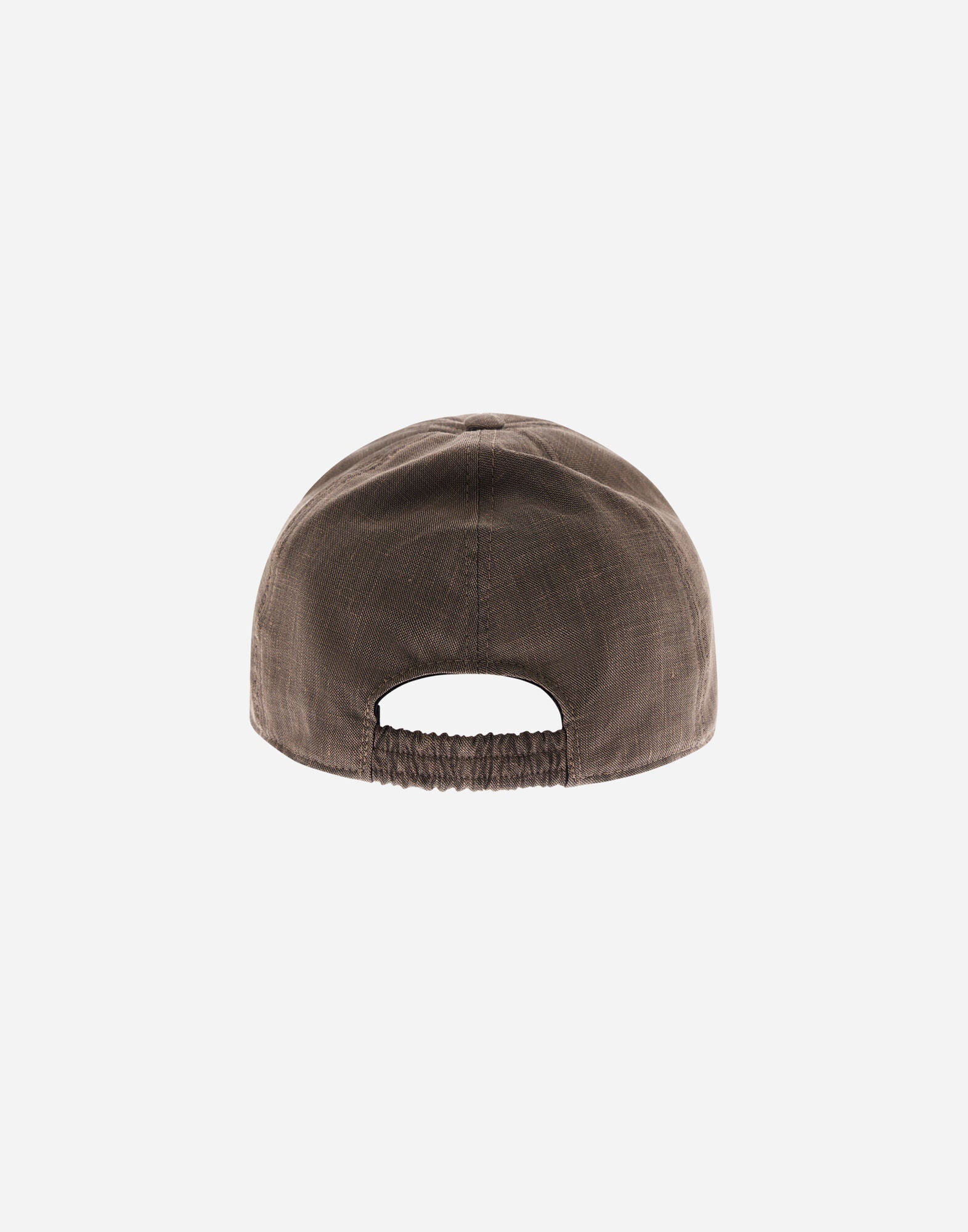 A beige Herno Linen Wool Woven Cap is displayed from the back, showing its elastic band and visible stitching. The simple, casual design stands out against a solid white background. , available at Richard Gelding Mayfair