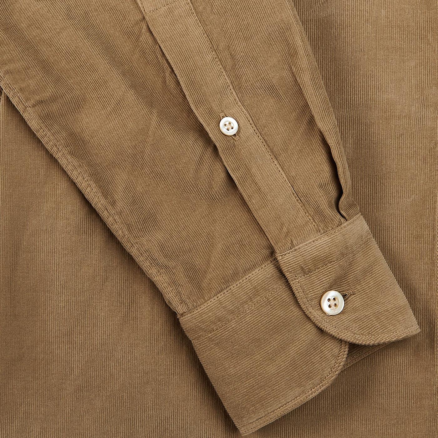 Boglioli Beige Micro Cotton Corduroy Cut Away Shirt Cuff