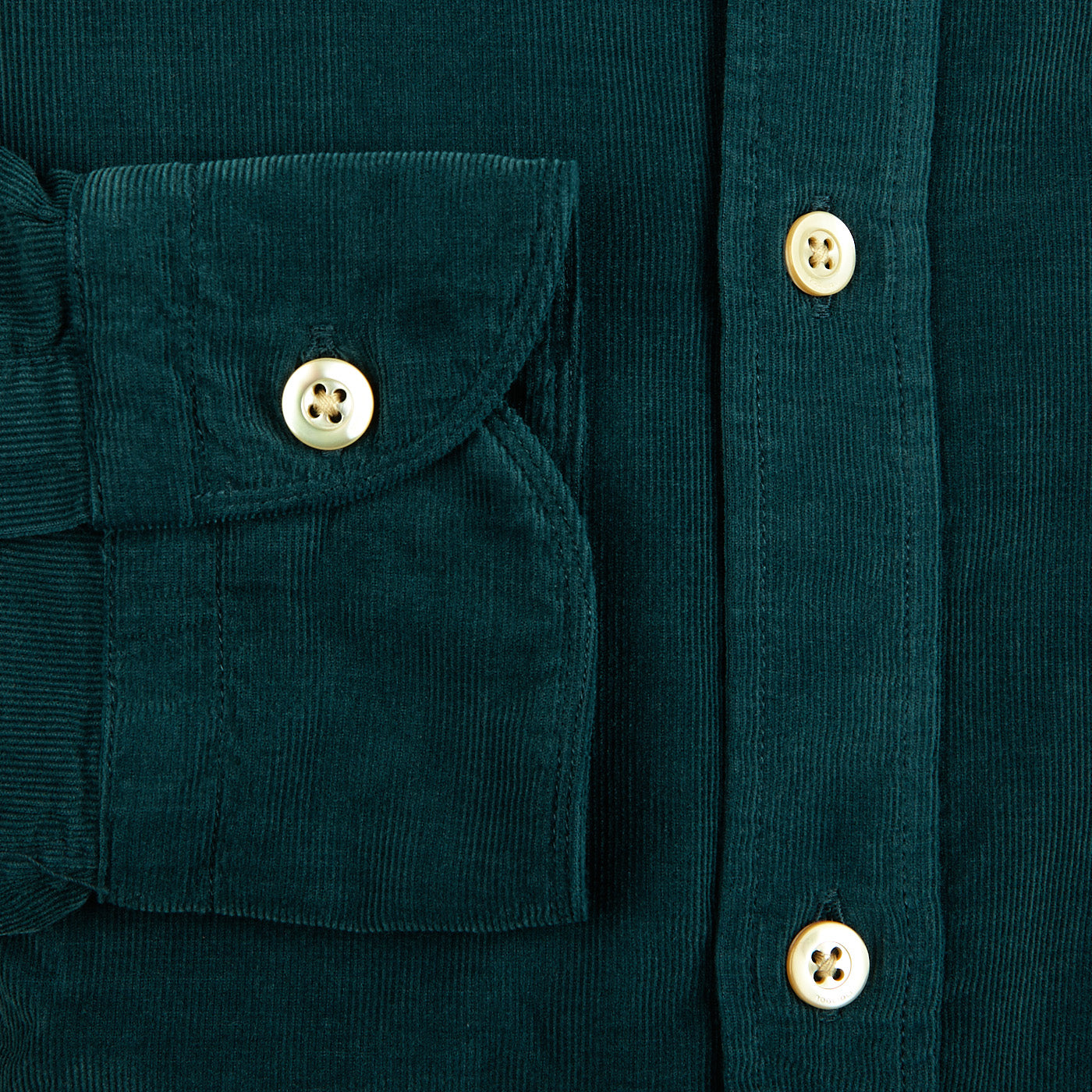 Boglioli Teal Blue Micro Cotton Corduroy Cut Away Shirt Cuff