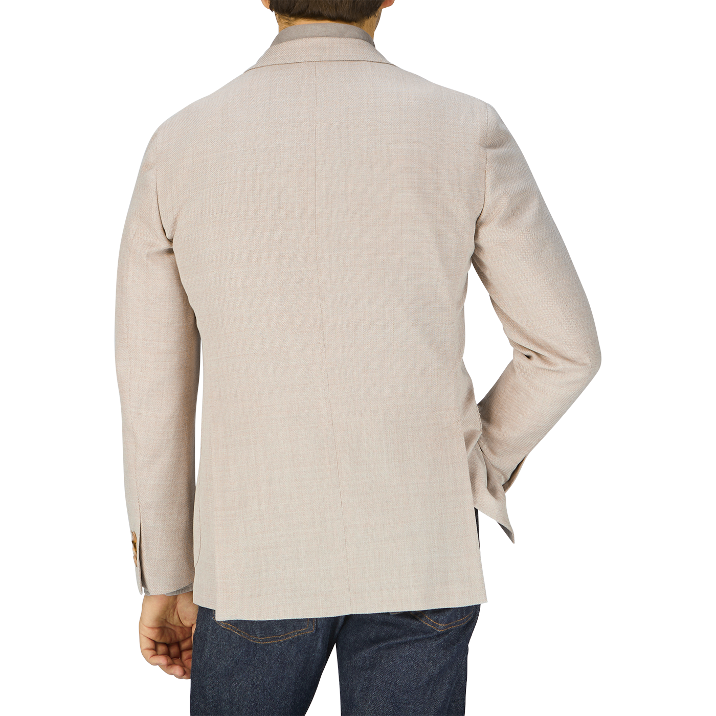 A man wearing a Cream Beige Wool Hopsack K Jacket from Boglioli.