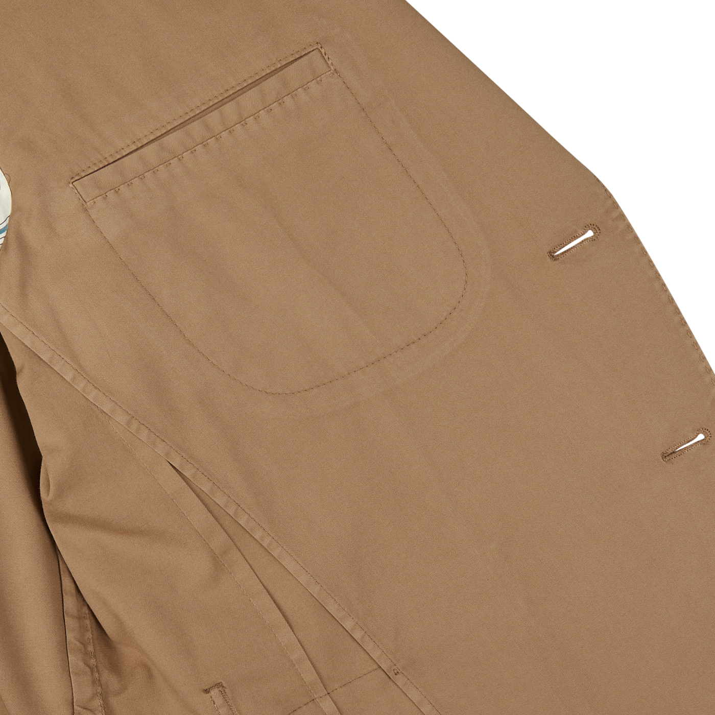 Tobacco Brown Washed Cotton K Jacket from Boglioli featuring a close-up view of the pocket and button details, showcasing Italy's unstructured craftsmanship.