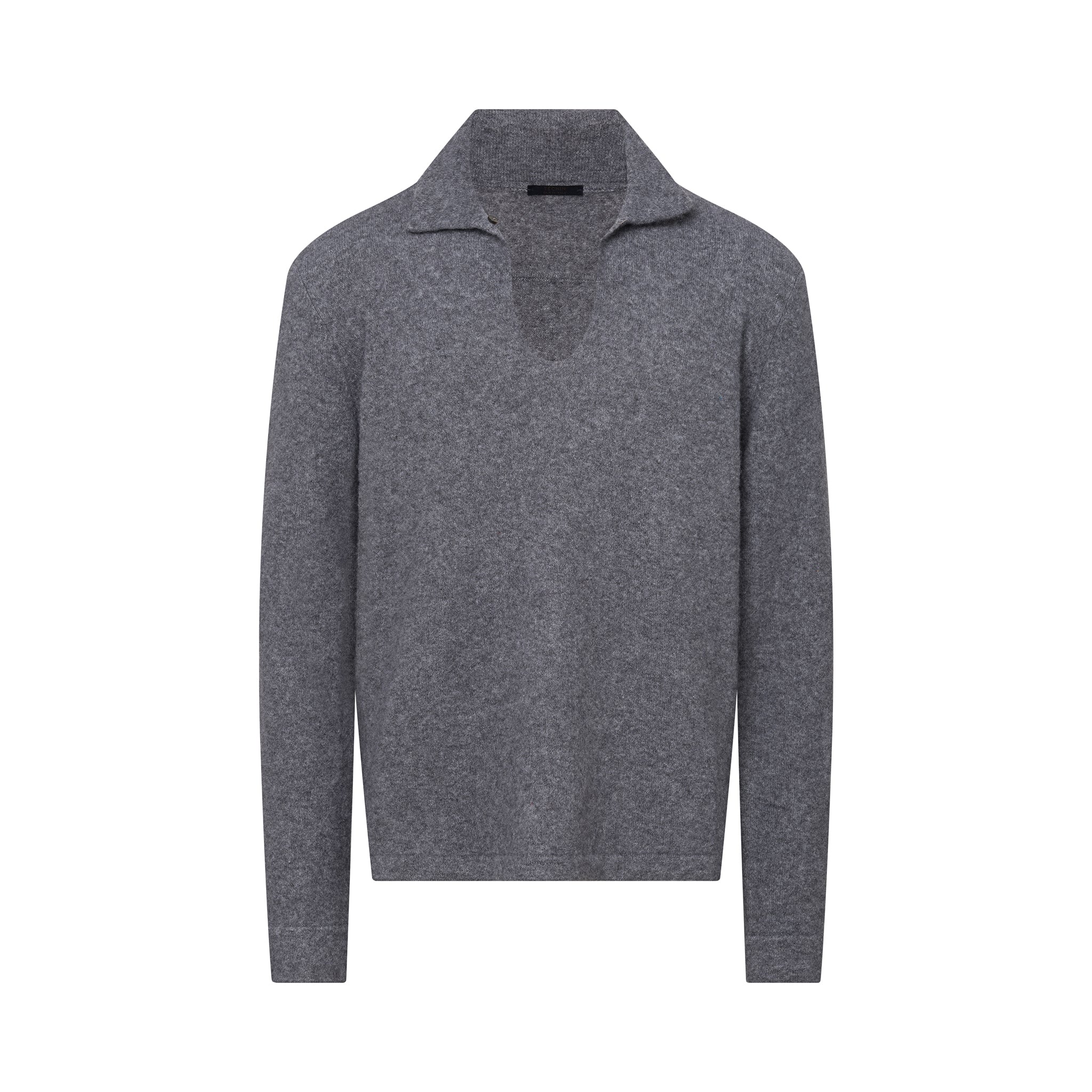 Grey Cashmere/Silk Blend Boucle Polo