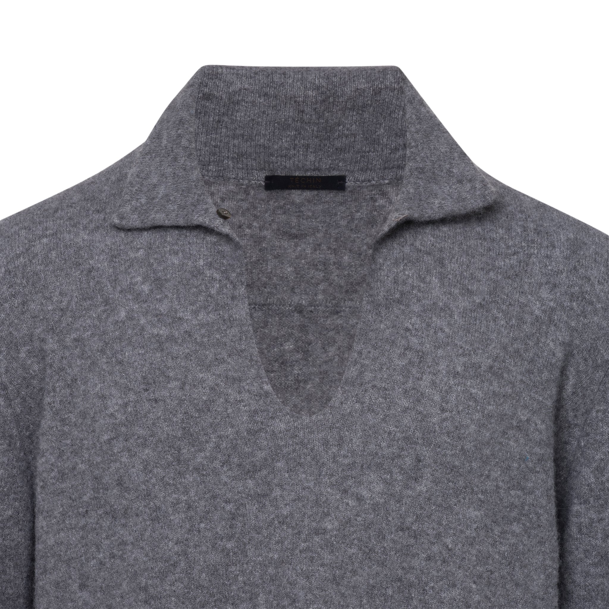 Grey Cashmere/Silk Blend Boucle Polo