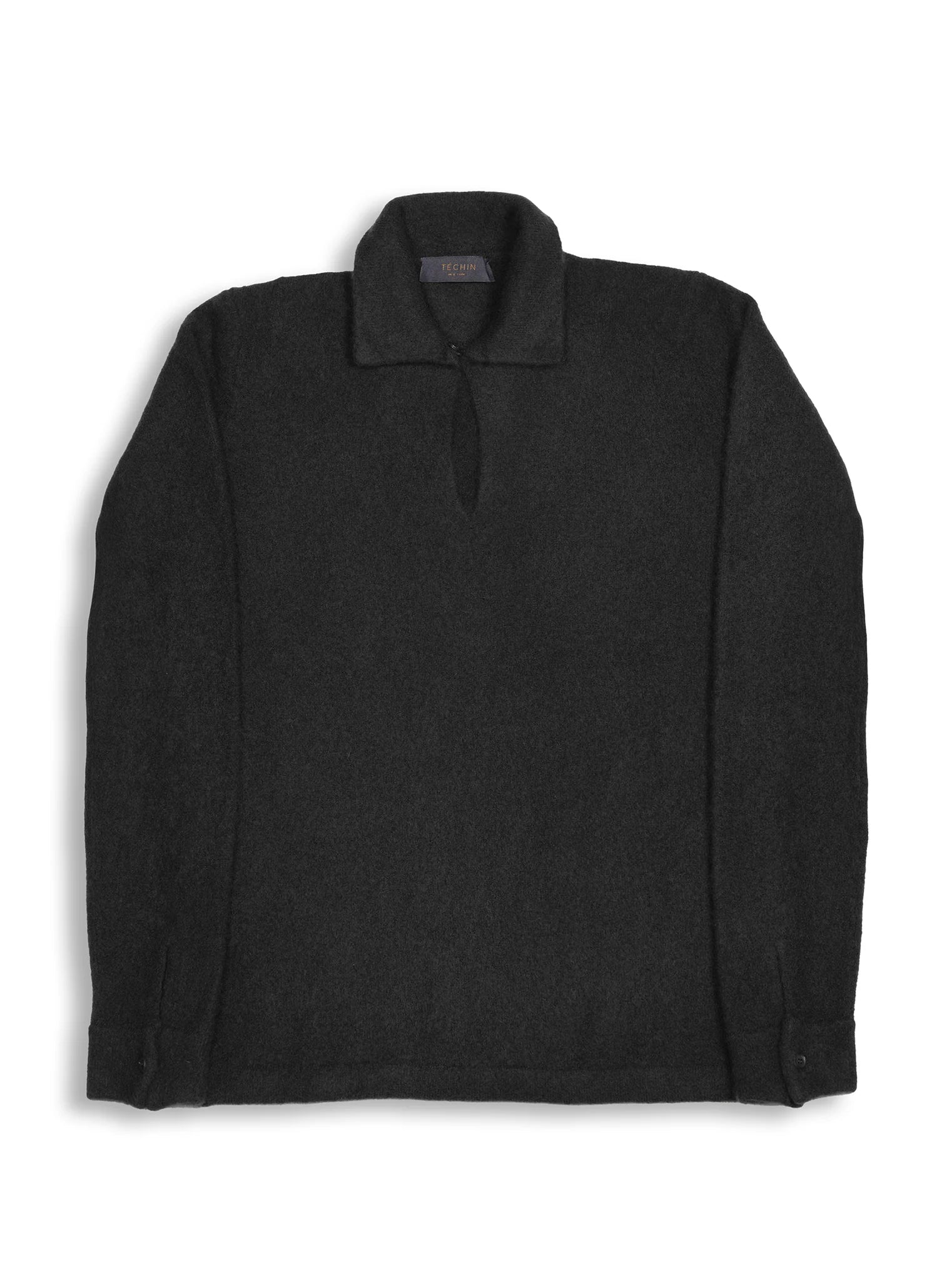 Black Cashmere/Silk Blend Boucle Polo