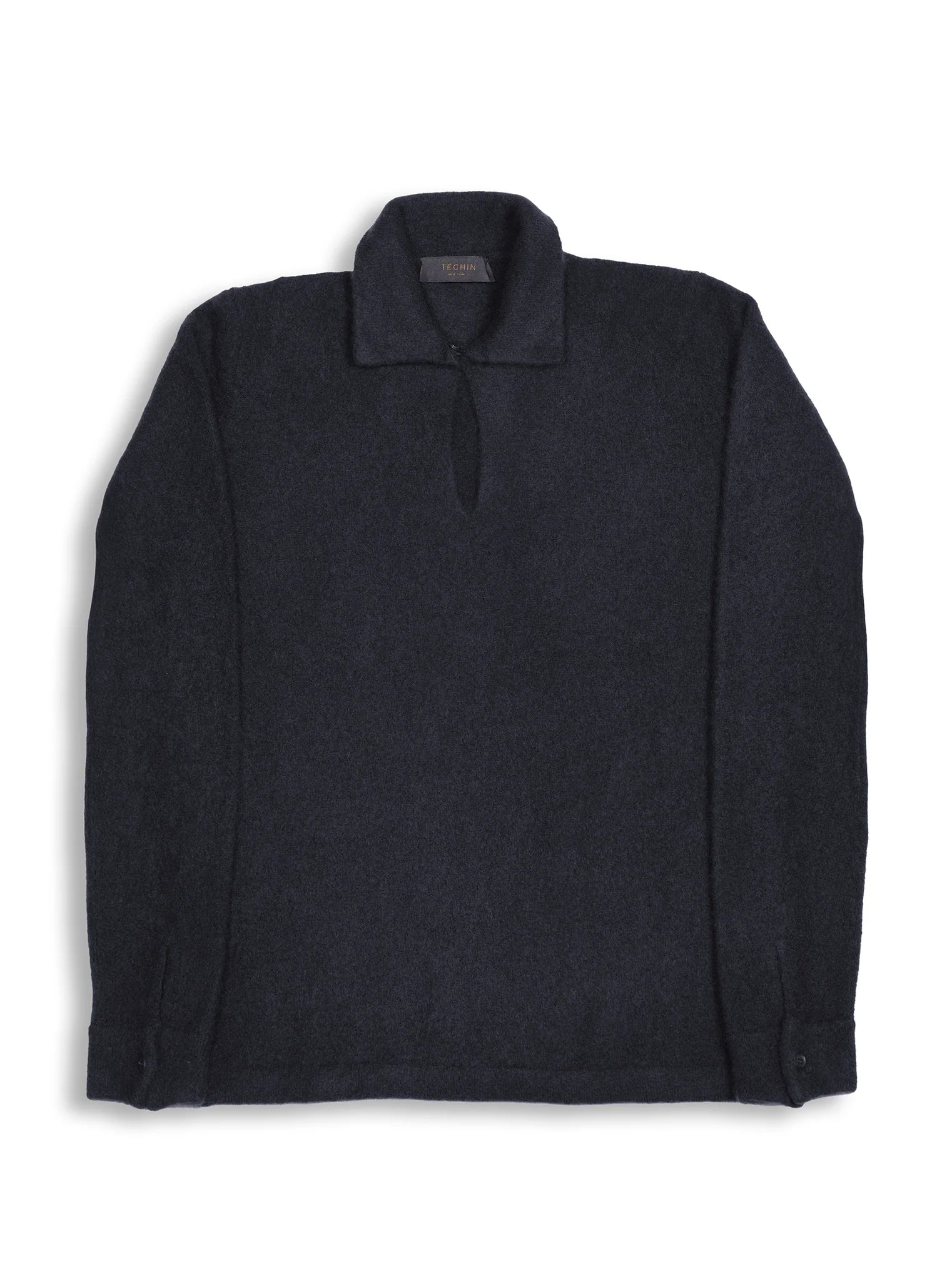 Navy Cashmere/Silk Blend Boucle Polo