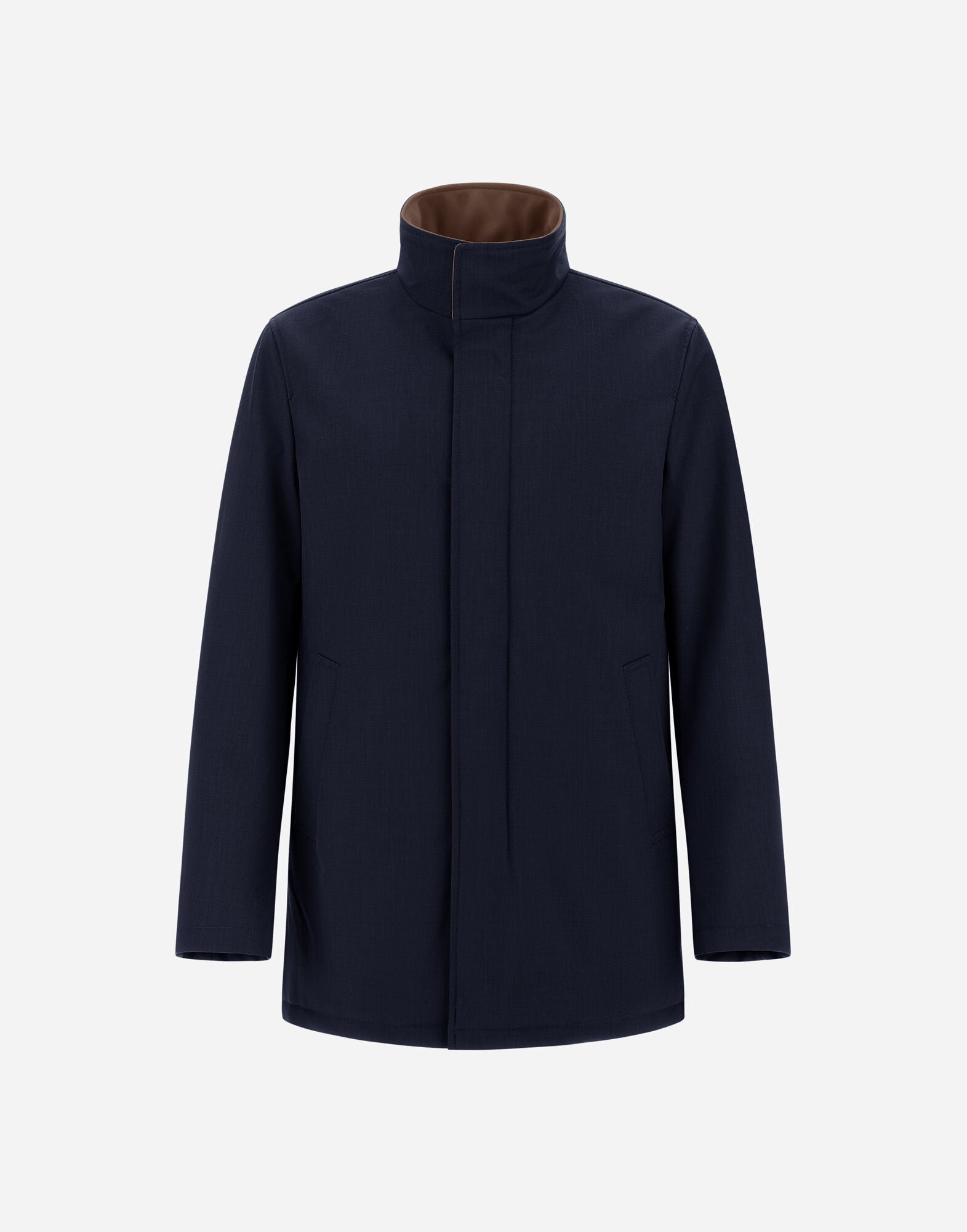 Navy Melange Twill Car Coat with Suede effect collar