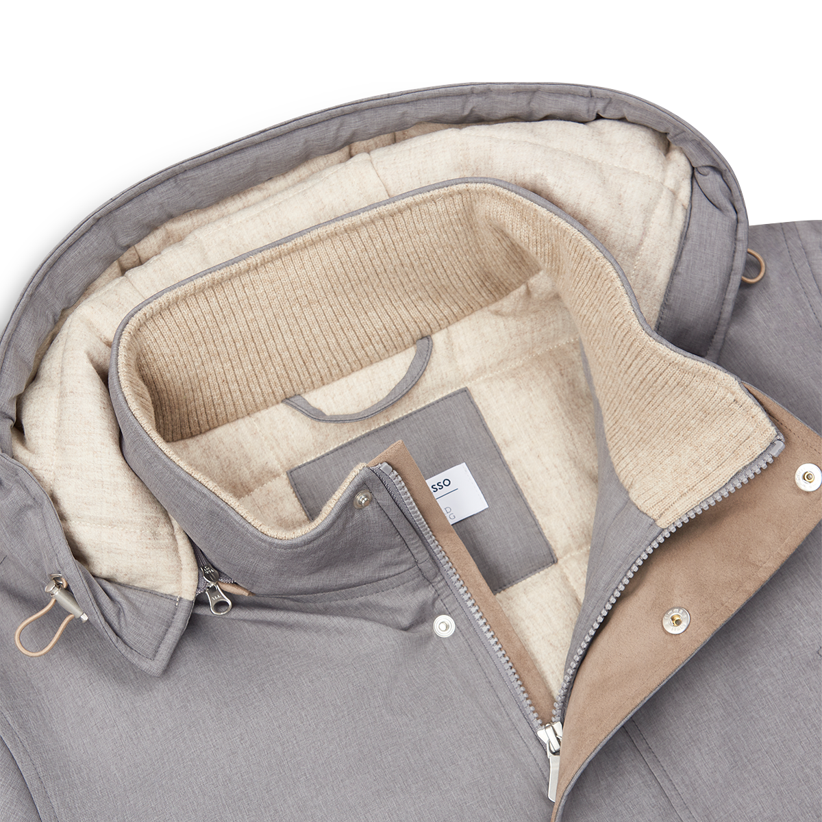 Grey Stretch Nylon Parka with Knit Details