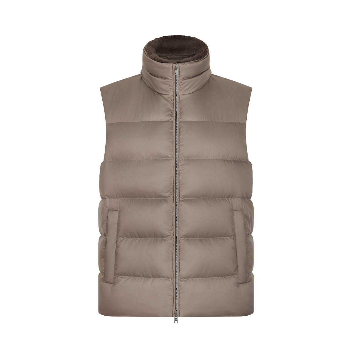 Taupe Polar Tech Padded Gilet With Faux Fur Collar