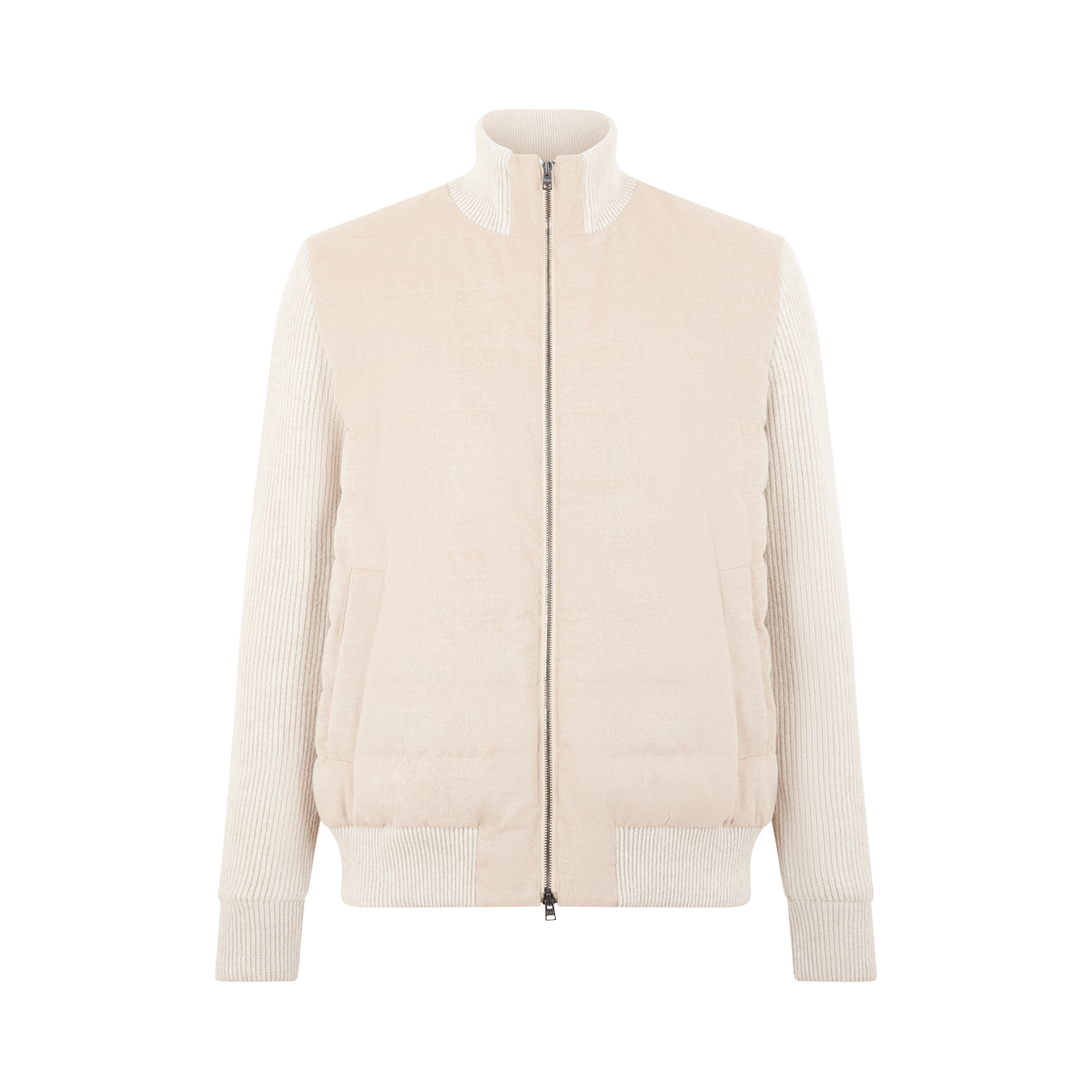 Cream Cash-Feel Knit Sleeve Padded Blouson