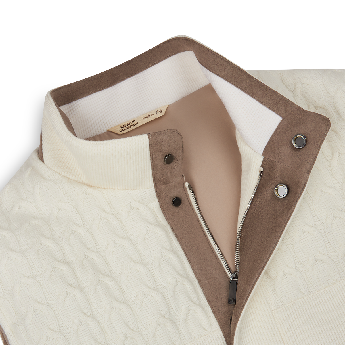 Cream Goose Down Padded Cableknit/Ribbed Gilet