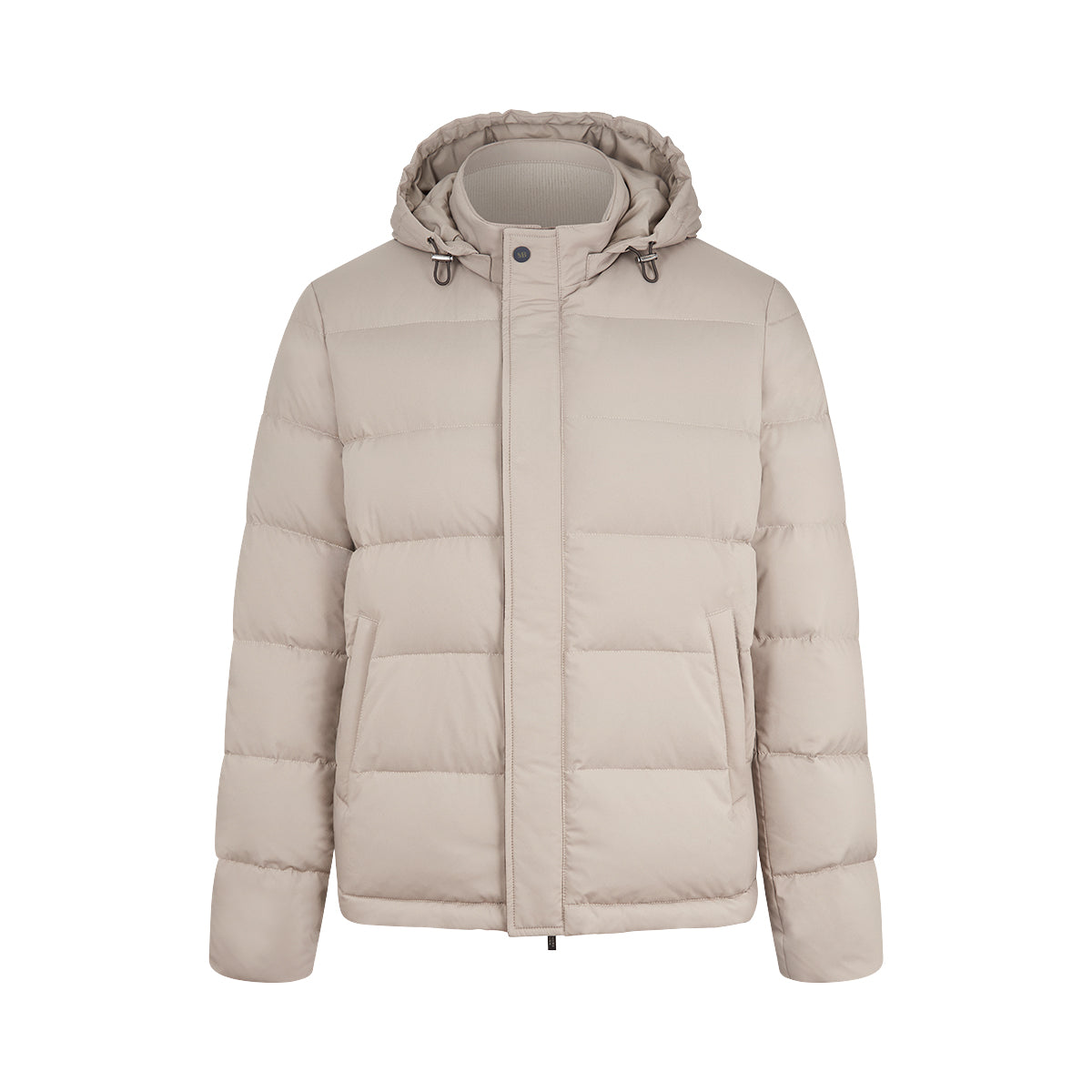 Taupe Nylon Goose Down Padded Bomber Jacket