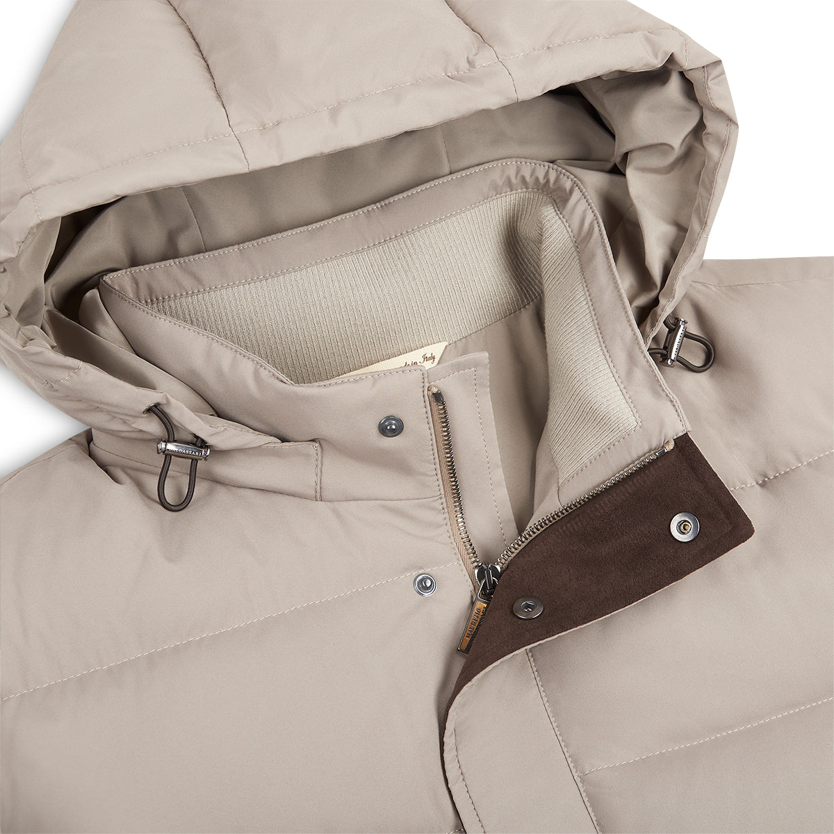 Taupe Nylon Goose Down Padded Bomber Jacket