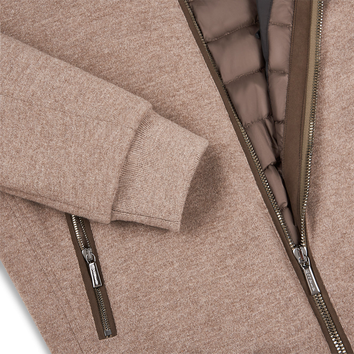 Taupe Beige Wool Cashmere Down Padded Blouson