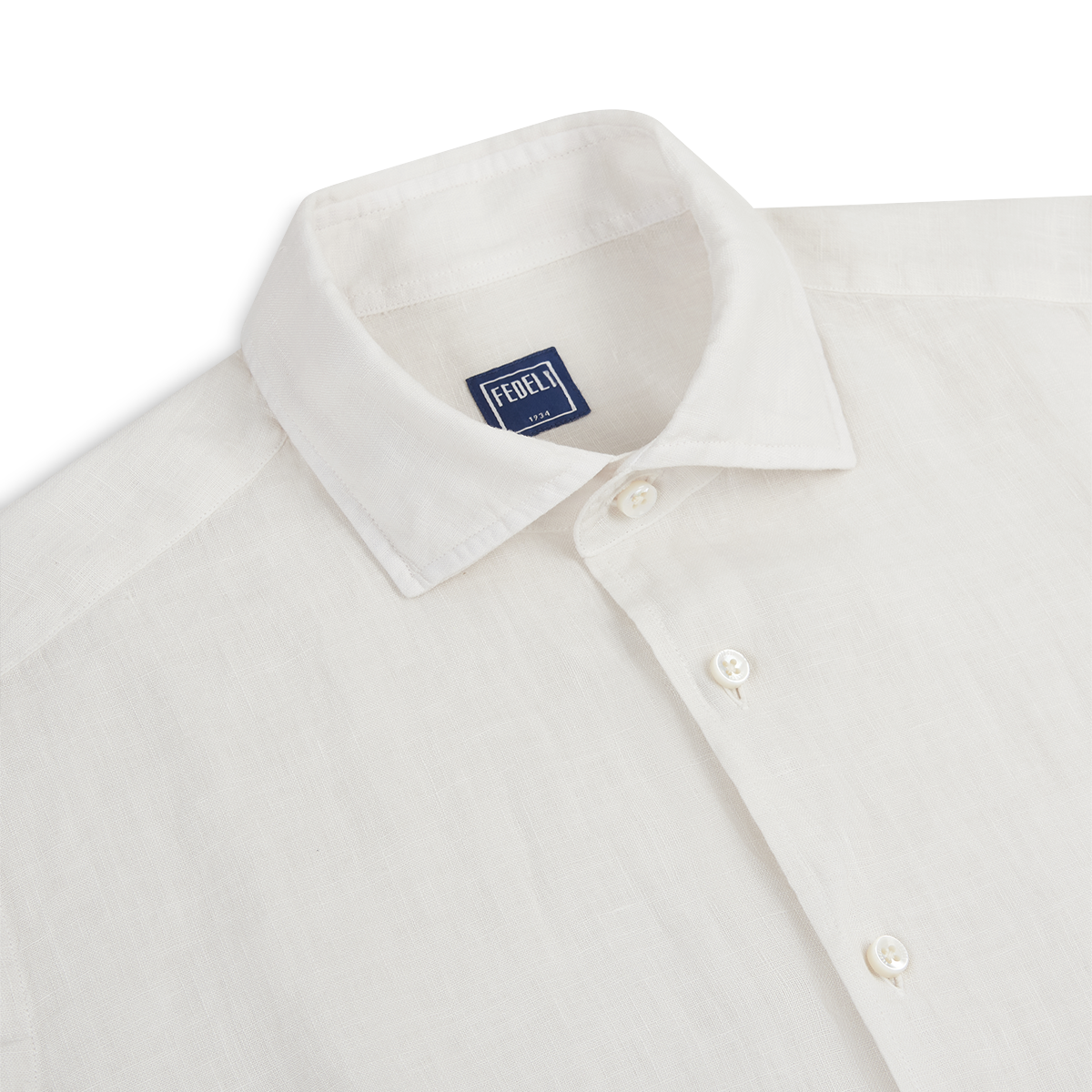 Off White Linen Cutaway Collar Shirt