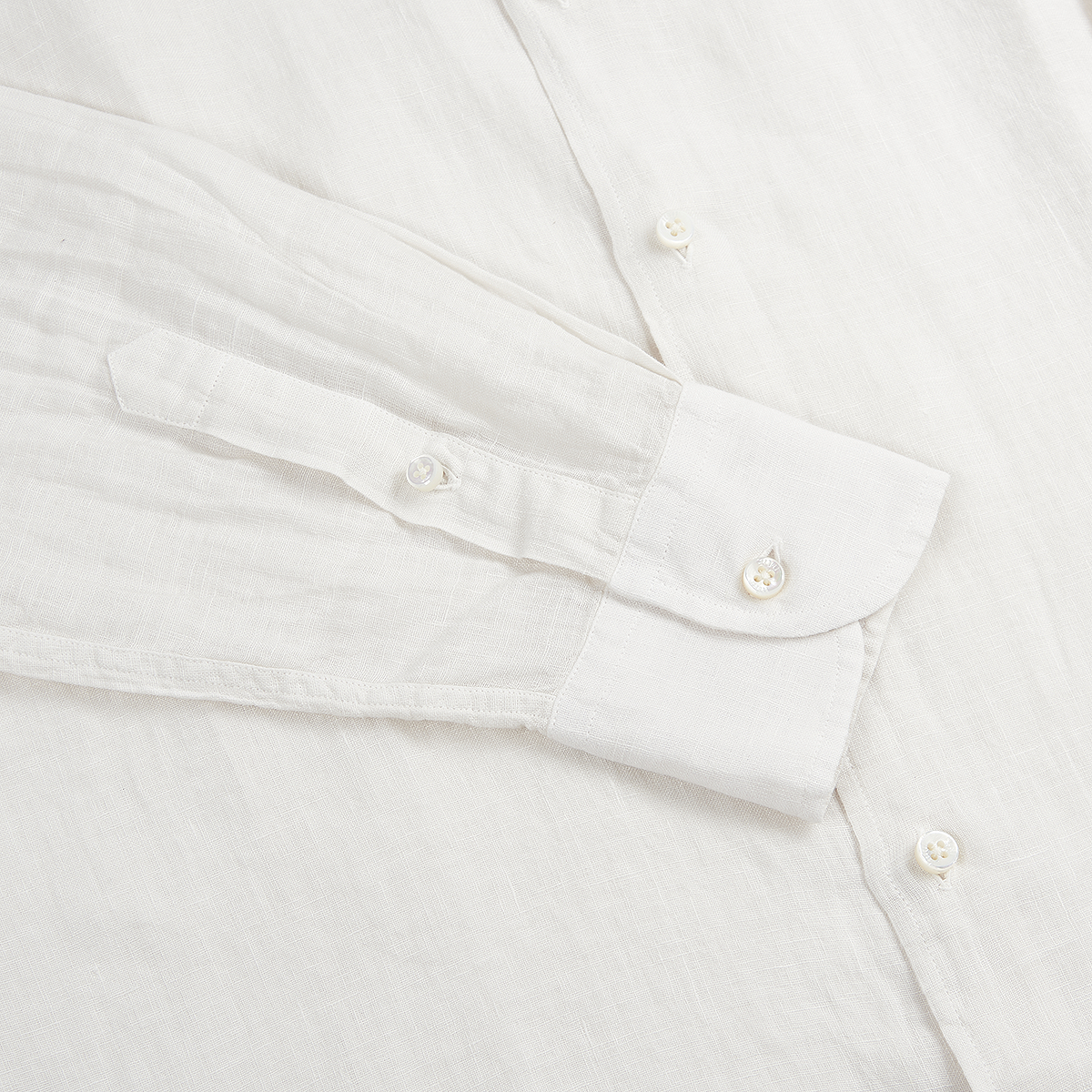 Off White Linen Cutaway Collar Shirt
