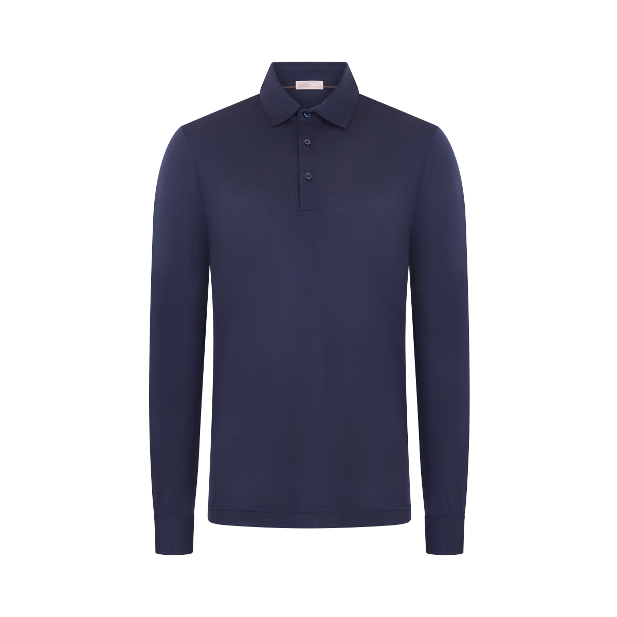 Navy Wool Jersey Long Sleeve Polo