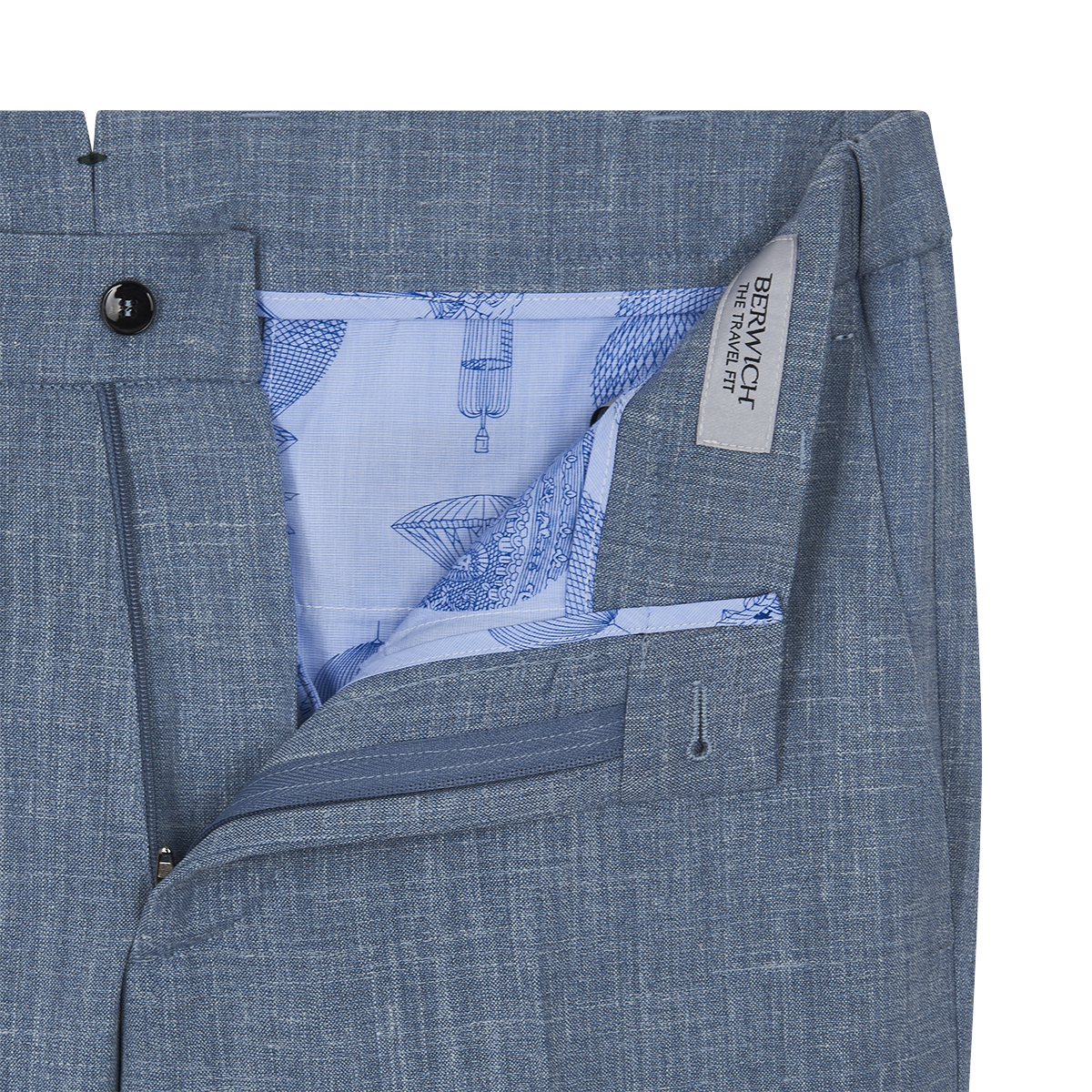 Azure Blue Wool Silk Linen Loro Piana Casual Trouser