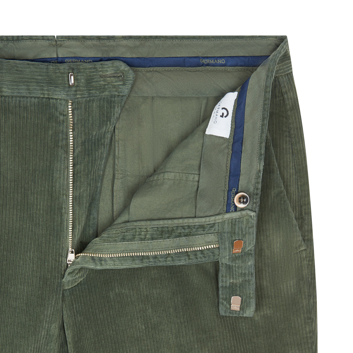 Green Stretch Cotton Corduroy Trousers