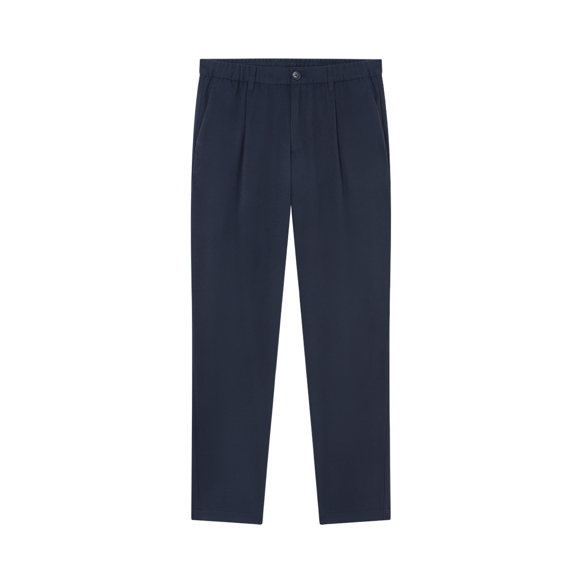 Navy Blue Wool/Modal Melange Flannel Drawstring Resort Trousers