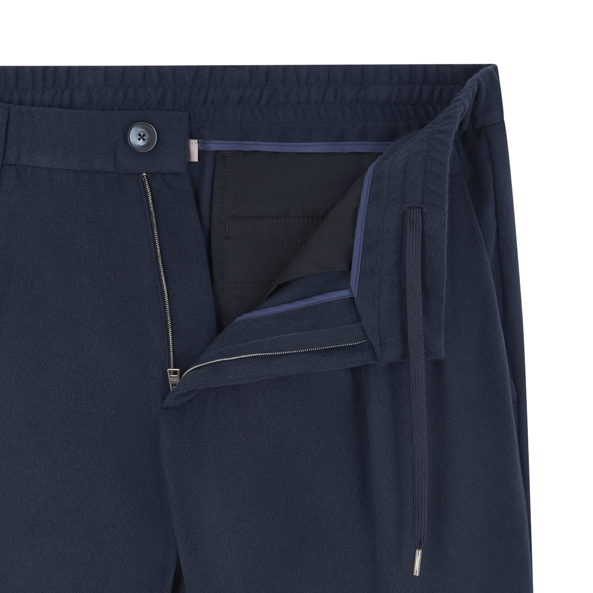 Navy Blue Wool/Modal Melange Flannel Drawstring Resort Trousers