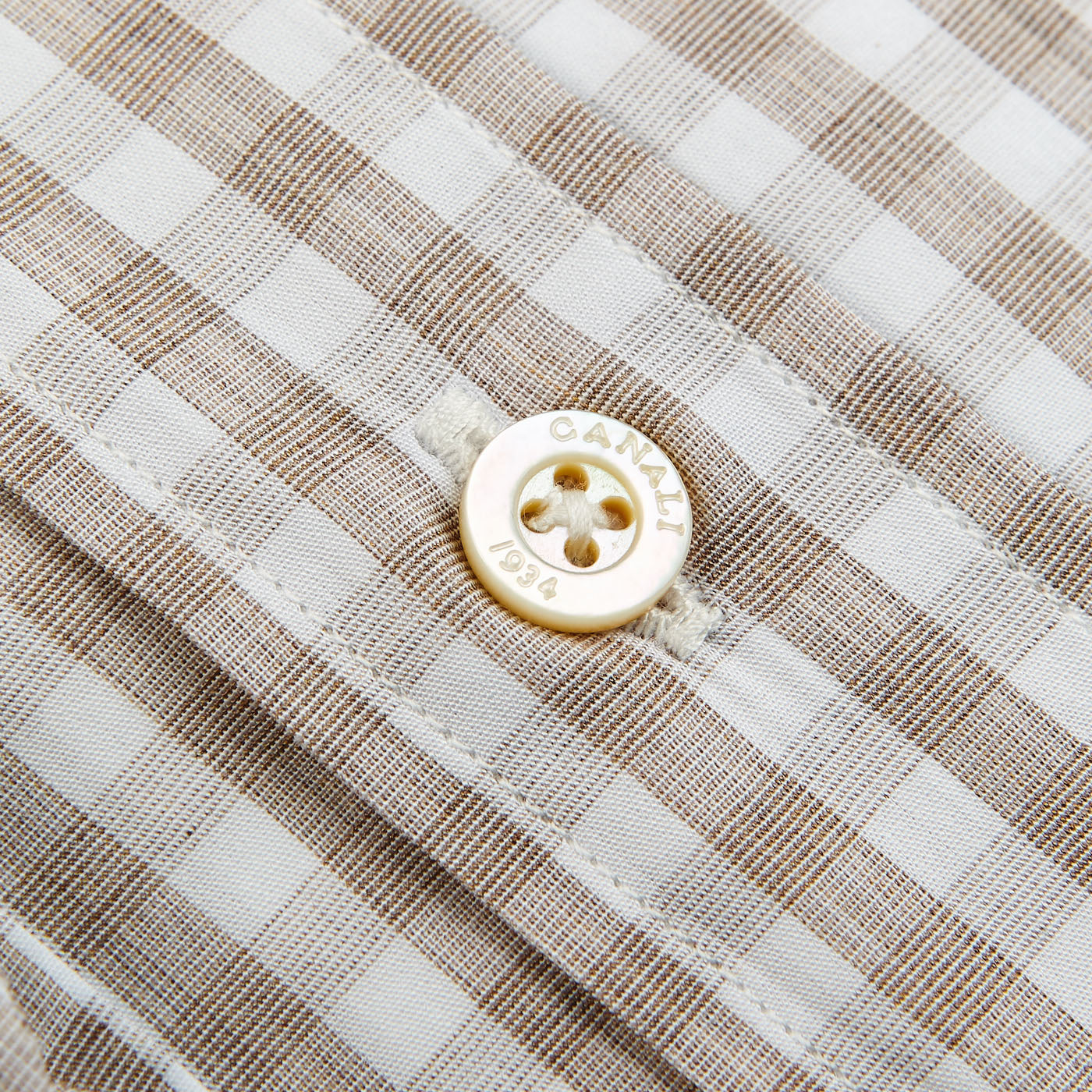 Canali Beige Checked Cotton BD Shirt Button