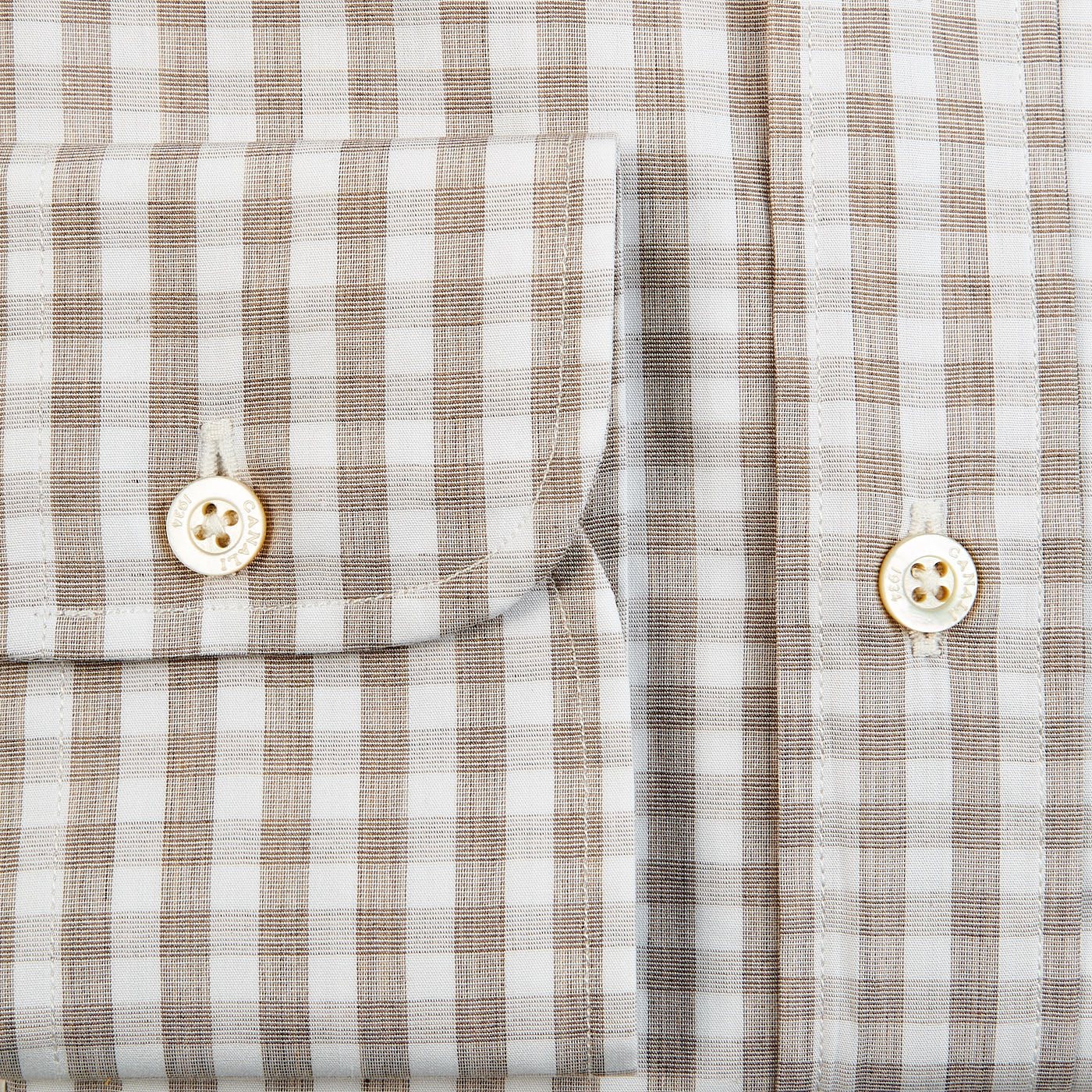 Canali Beige Checked Cotton BD Shirt Cuff