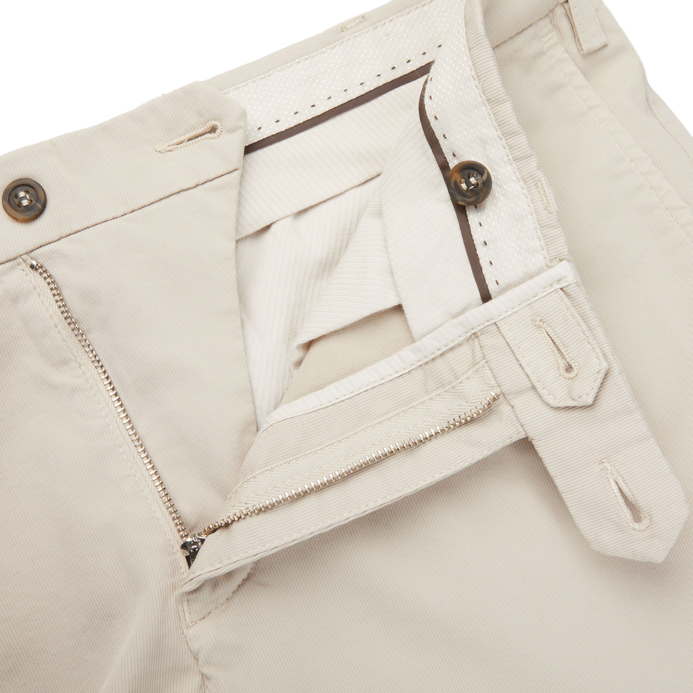 Canali Beige Cotton Stretch Flat Front Chinos Zipper