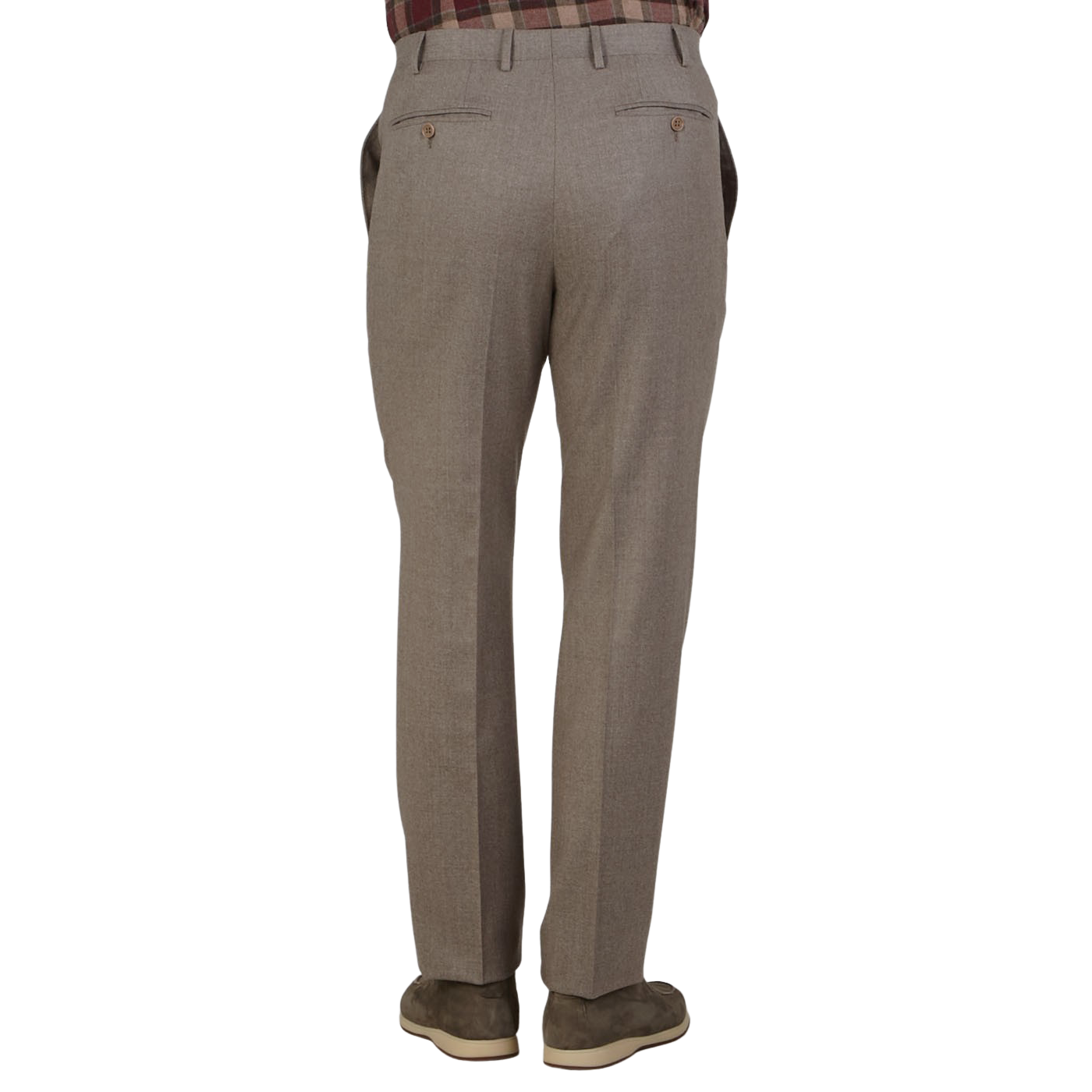Canali Beige Wool Flannel Flat Front Trousers Back