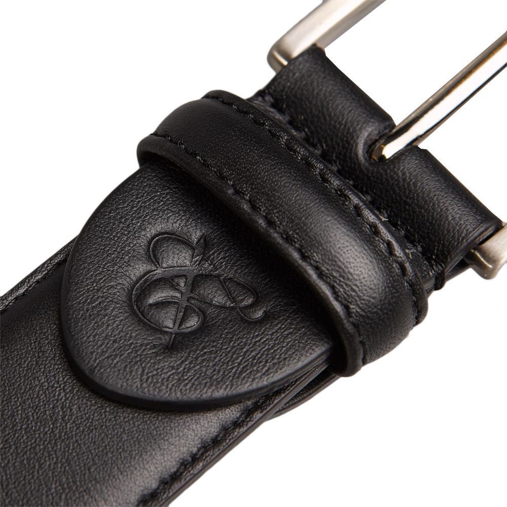 A Canali black Matt Calf Leather 35mm belt with a gold metal buckle.
